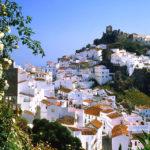 Look at the mountain village Casares, Malaga, Spain